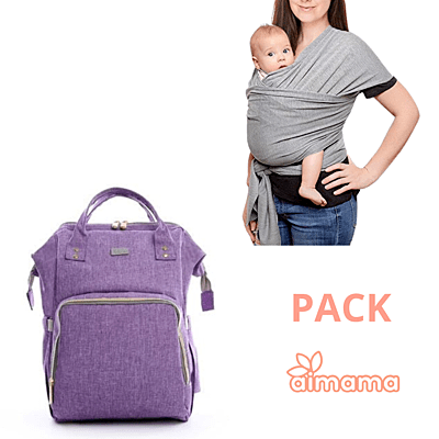 Pack Fular Gris y Mochila Pañalera Lila