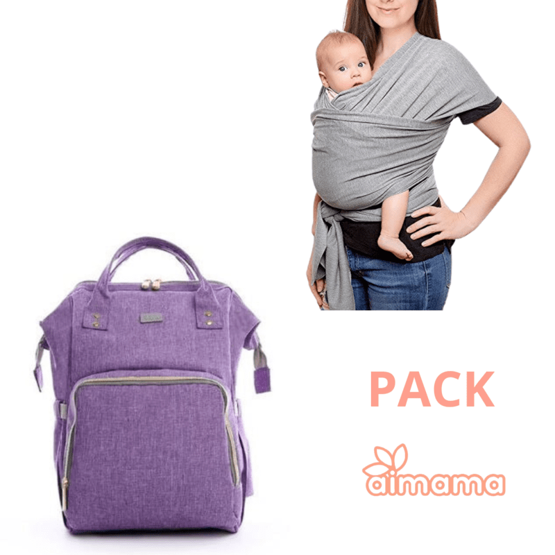 Pack Fular Gris y Mochila Pañalera Lila