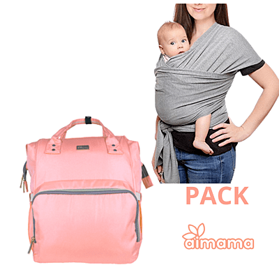Pack Fular Gris y Mochila Pañalera Palo Rosa