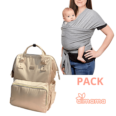 Pack Fular Gris y Mochila Pañalera Beige