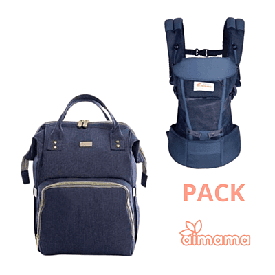 Pack Porta Bebe Azul y Mochila Pañalera Azul