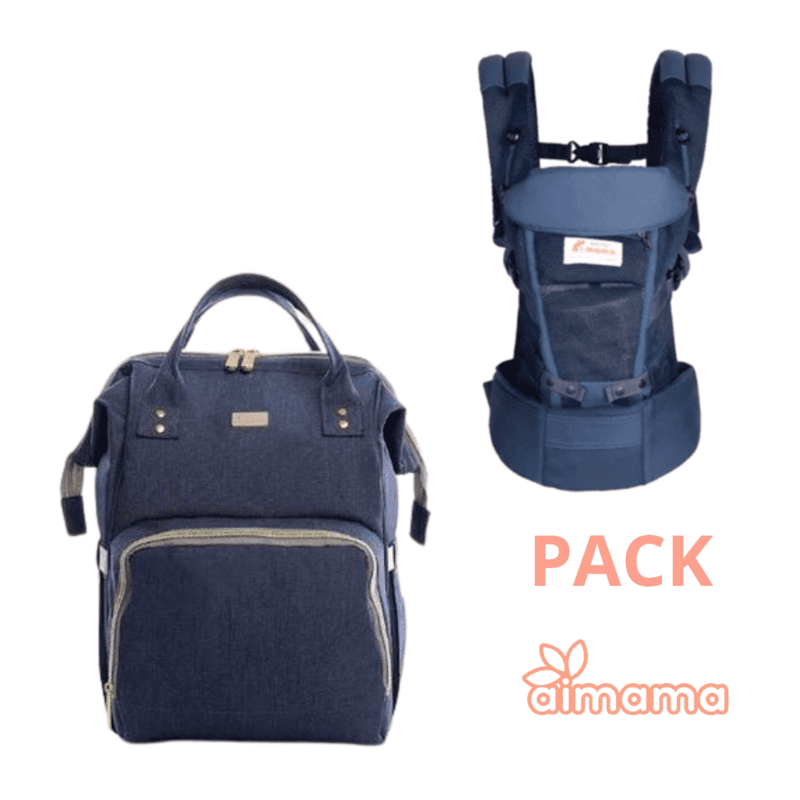Pack Porta Bebe Azul y Mochila Pañalera Azul