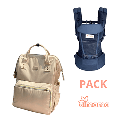 Pack Porta Bebe Azul y Mochila Beige